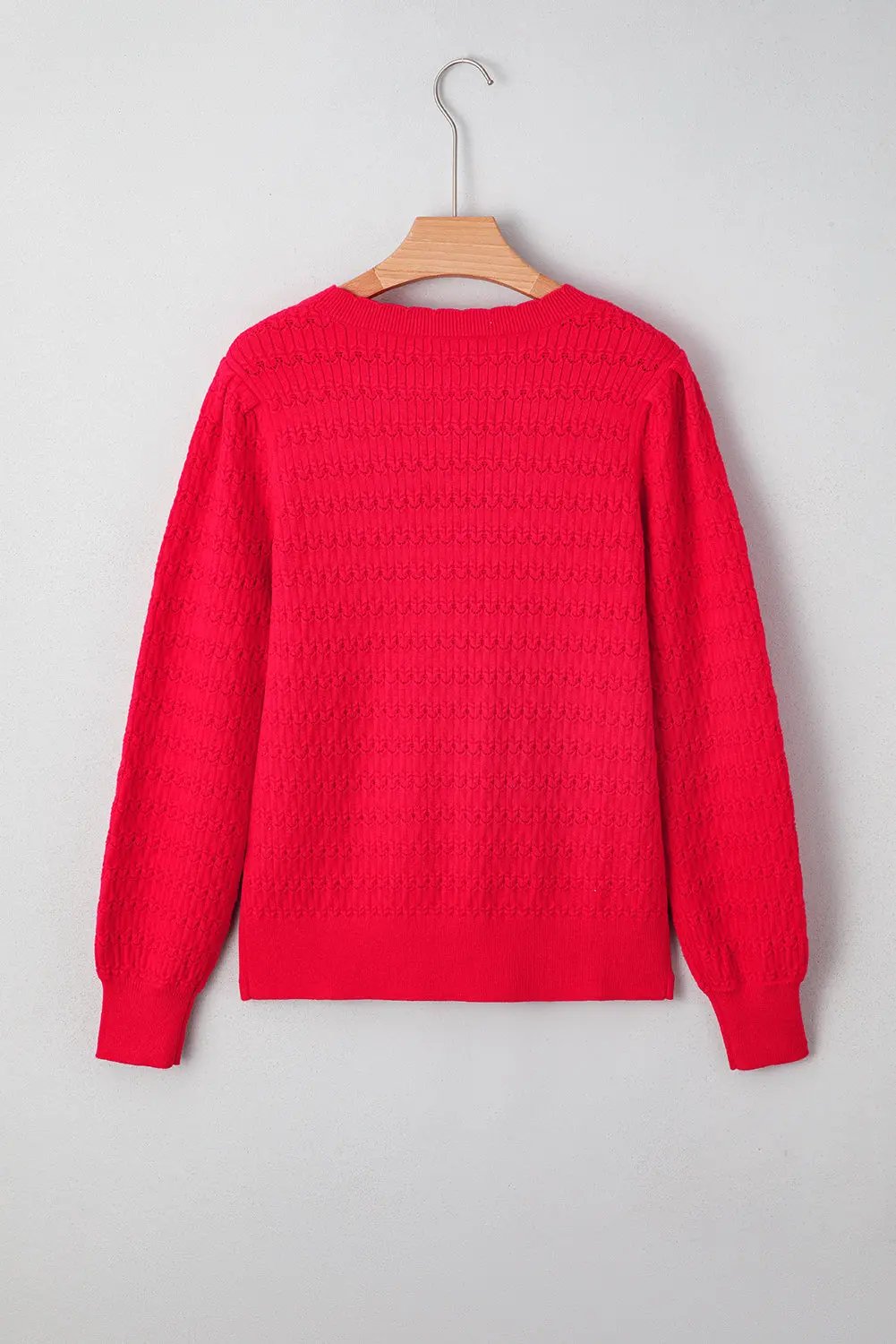 Fiery Red Trendy Print Knit Ribbed Cuffs Crew Neck Sweater Dear-Lover Dropshipping