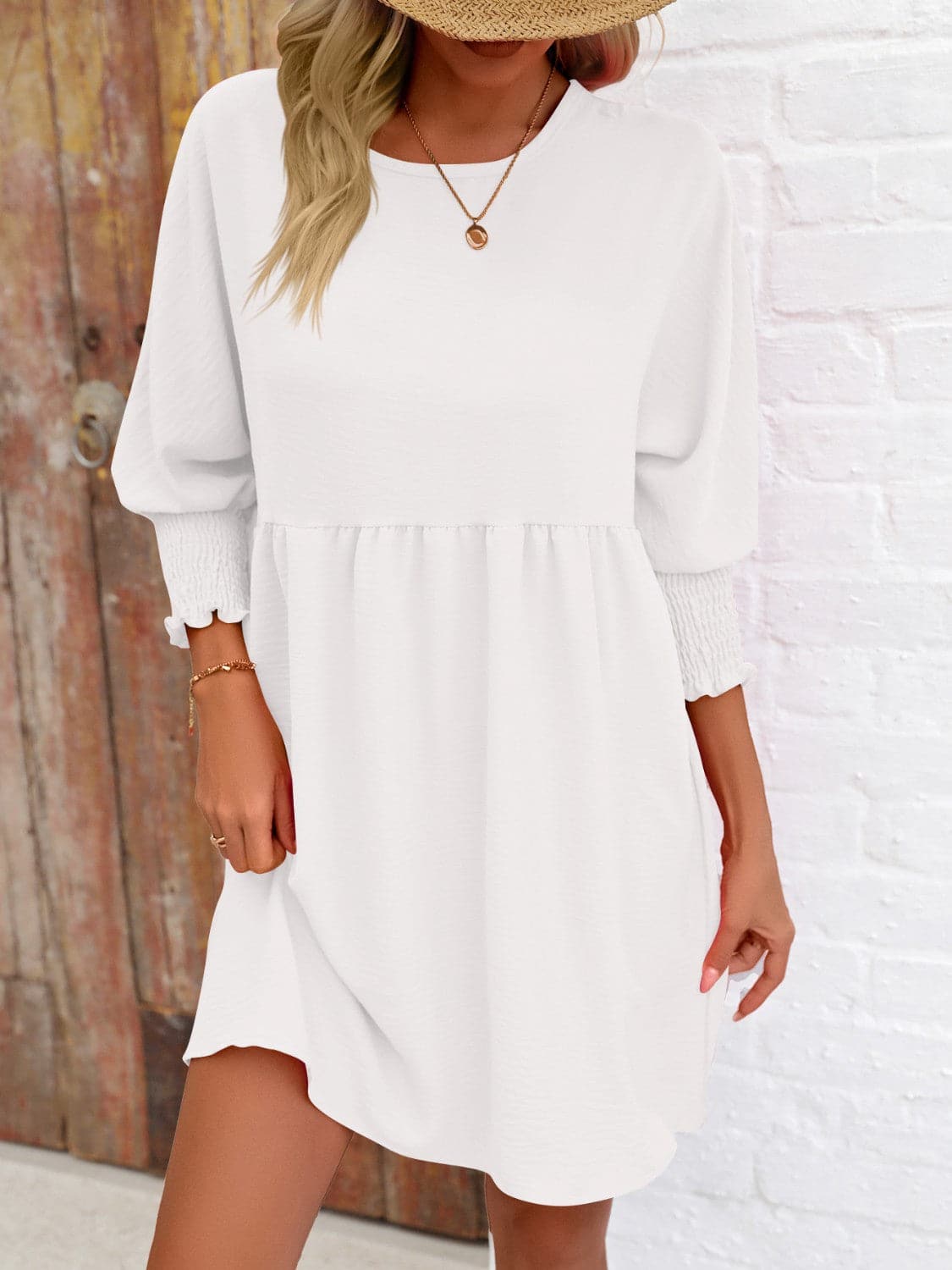 Round Neck Lantern Sleeve Mini DressFeatures: Basic style
Sheer: Opaque
Stretch: Slightly stretchy
Body: Not lined
Material composition: 100% polyester
Care instructions: Machine wash cold. Tumble dry Love Salve Round Neck Lantern Sleeve Mini Dress