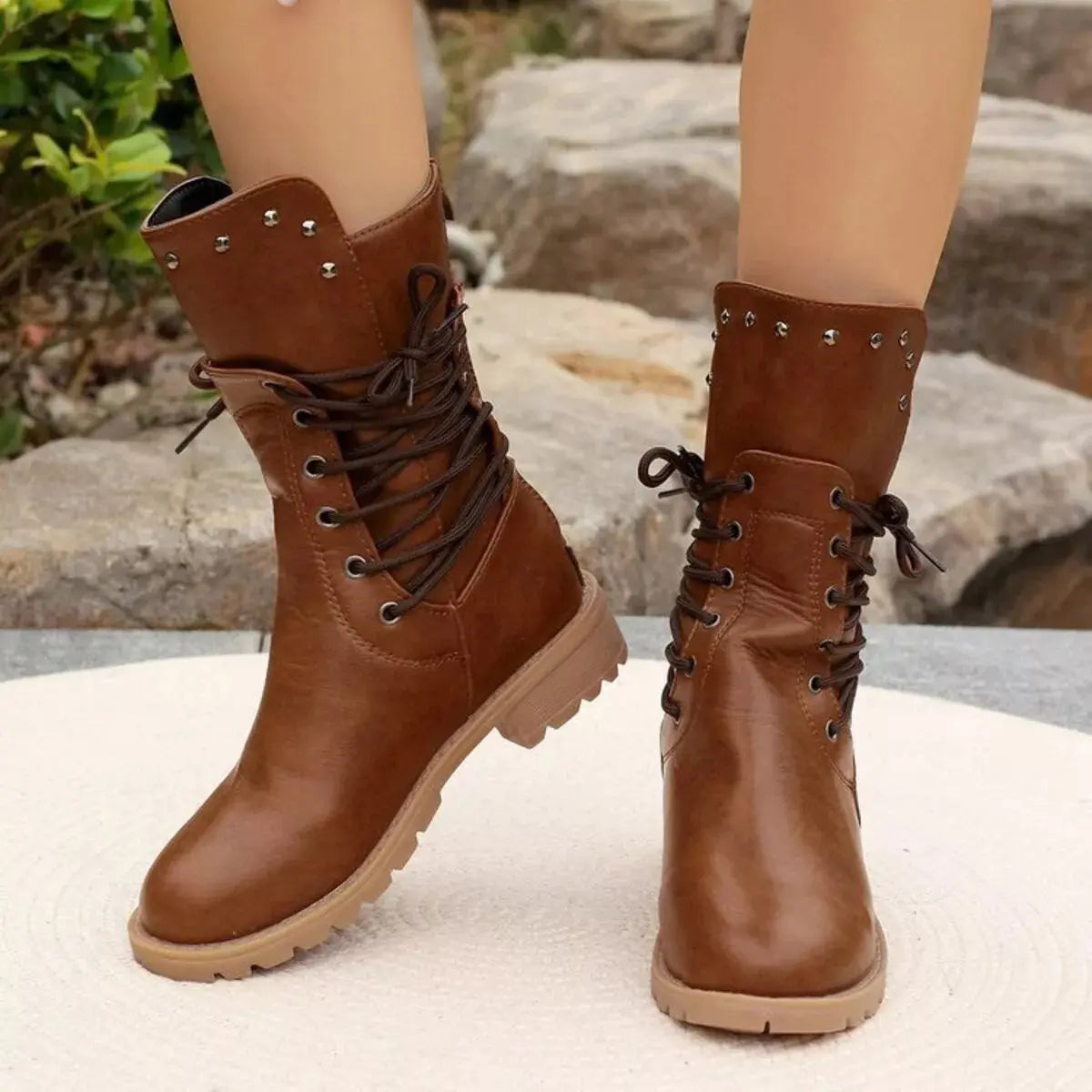 Studded Lace-Up Boots Simply Love