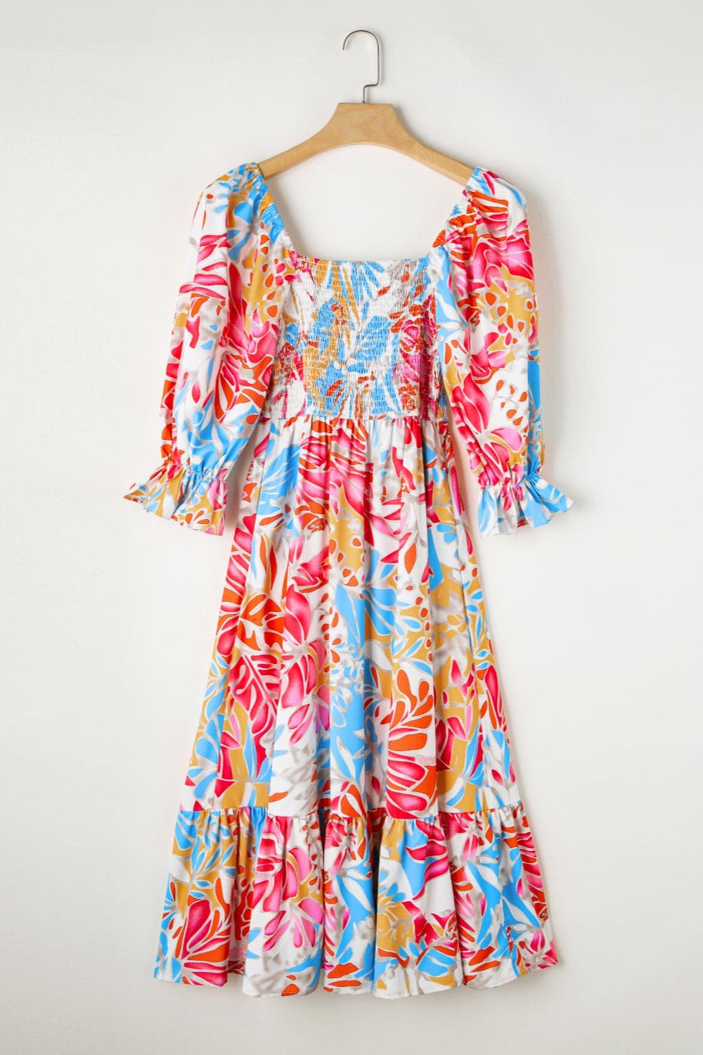 Smocked Printed Half Sleeve Midi Dress.