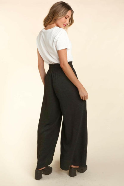 Haptics Elastic Waist Wide Leg Pants with Pockets.