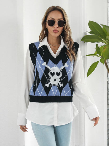 Geometric skull v-neck sweater vest