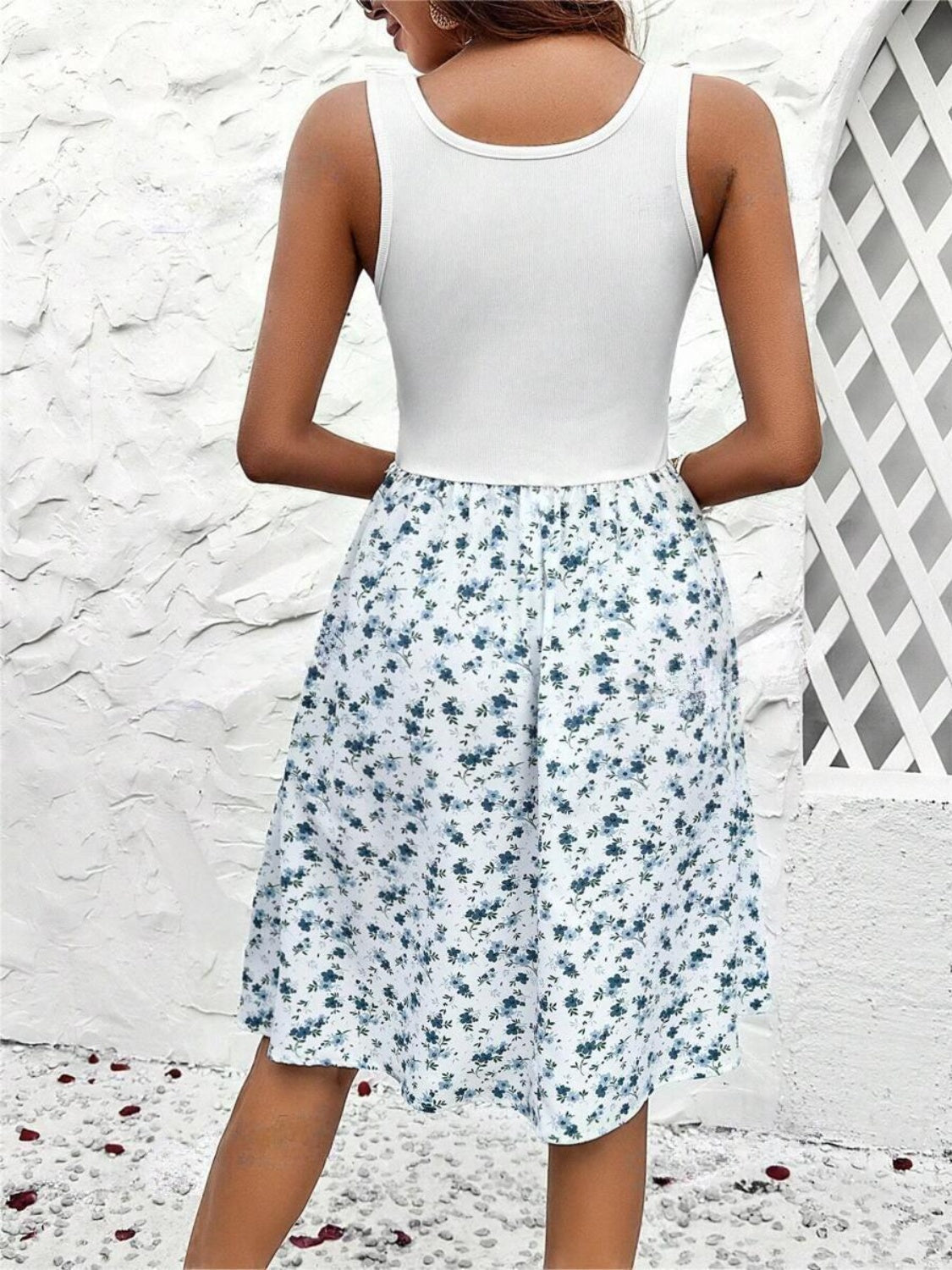 Lace Detail Floral Round Neck Sleeveless Dress Coco’s Tee Boutique