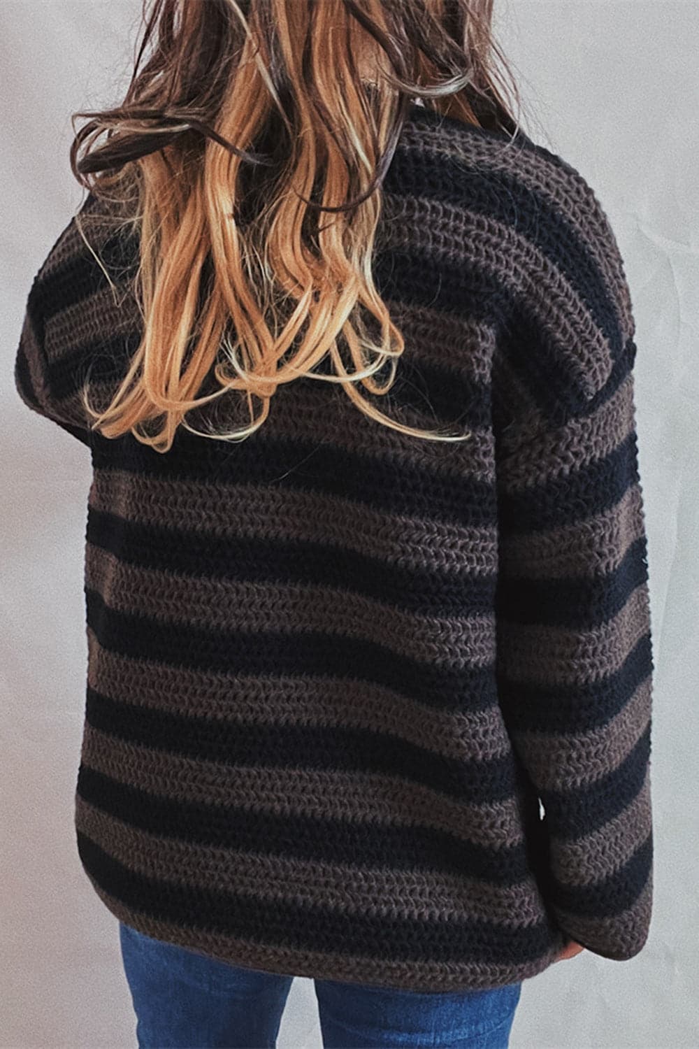 Striped Round Neck Dropped Shoulder Sweater.