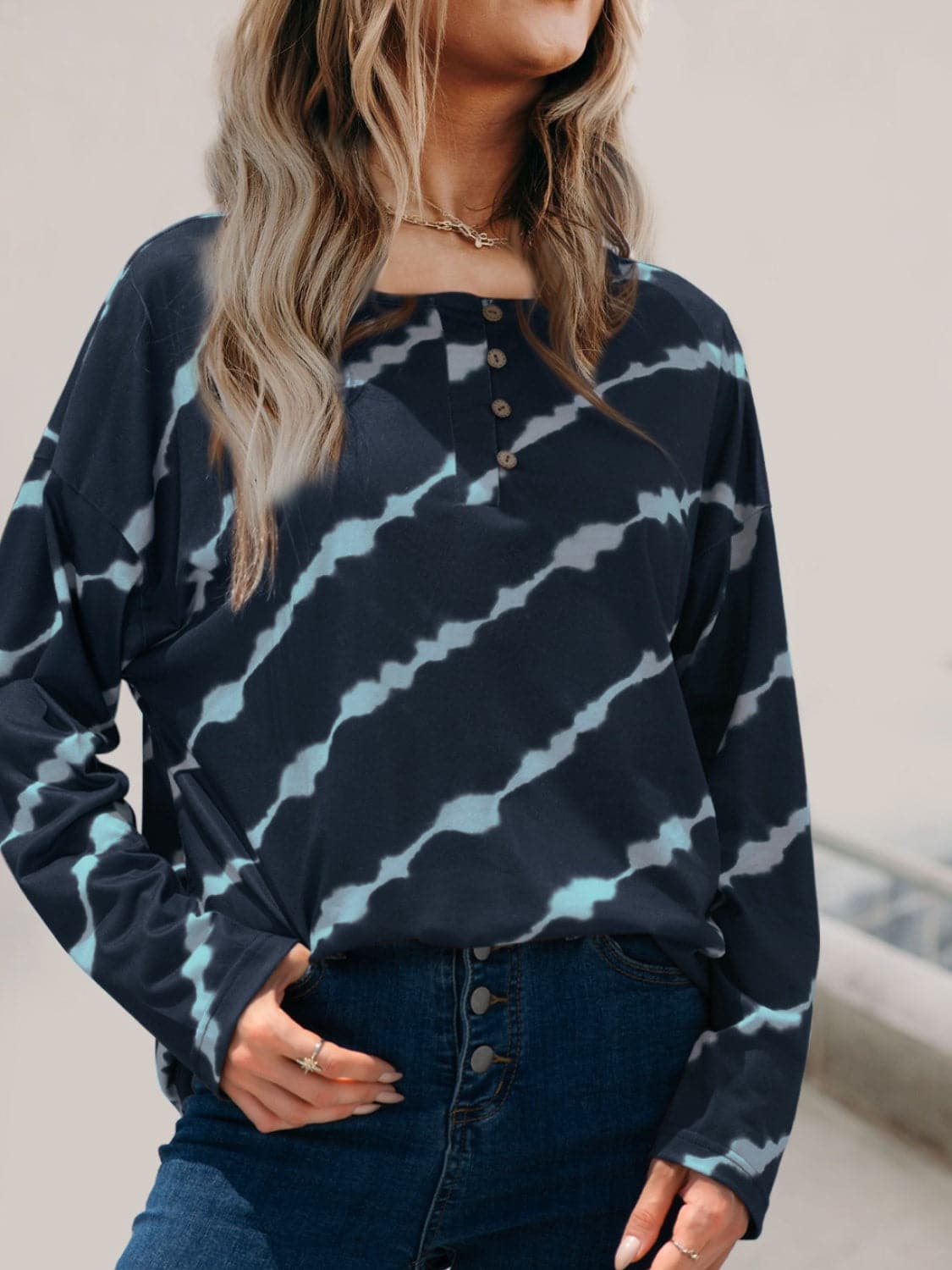 Striped Round Neck Long Sleeve T-Shirt.