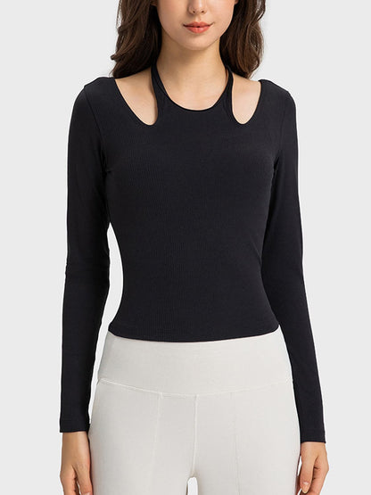 Halter Neck Long Sleeve Sporty Top.