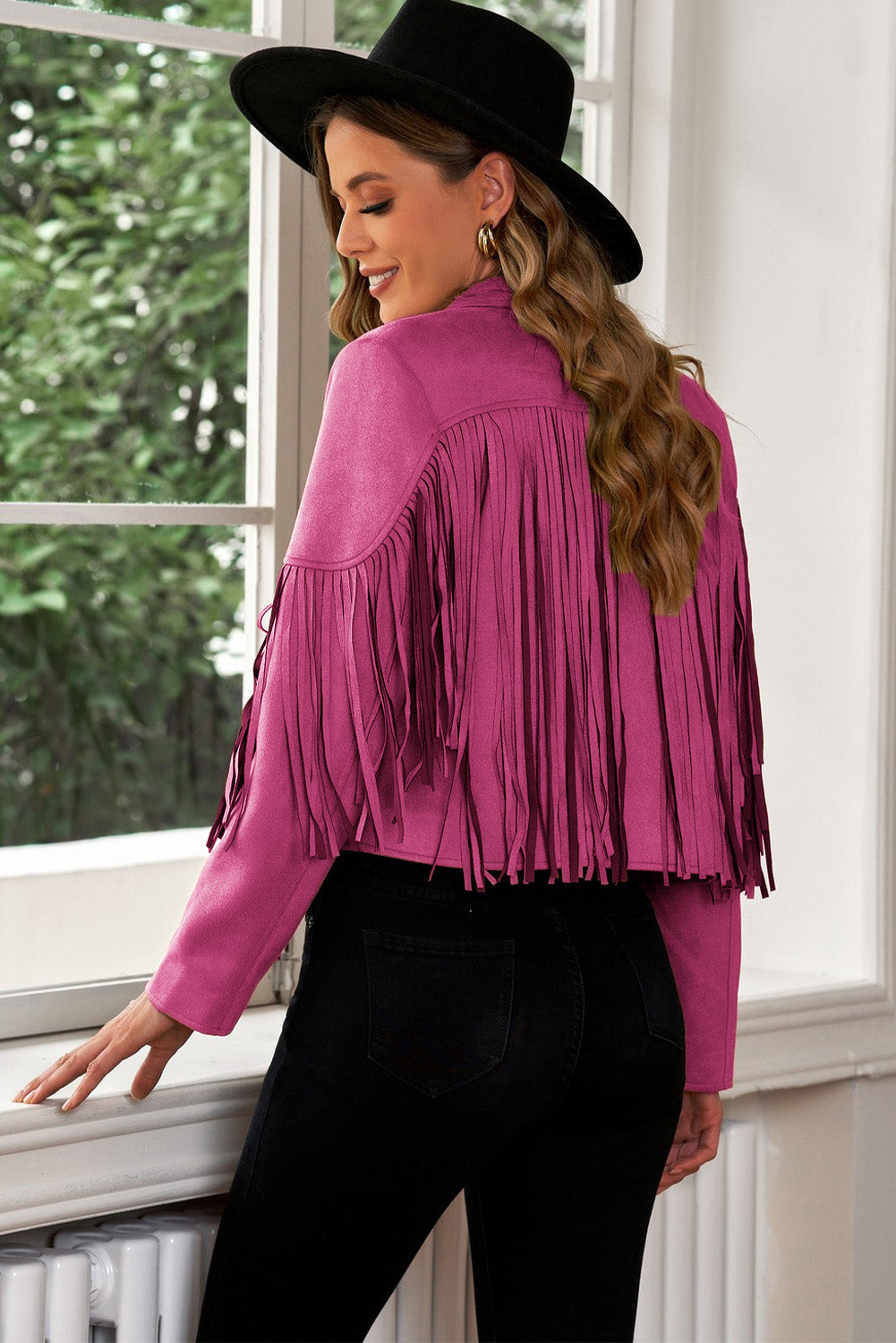 Fringe Trim Lapel Collar Cropped Blazer Coco’s Tee Boutique