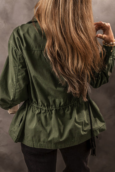 Moss green collared jacket for women