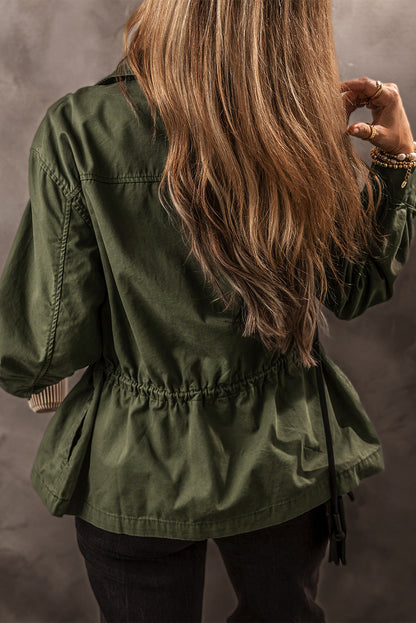 Moss green collared jacket for women