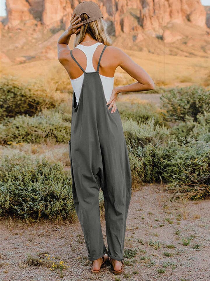 Double Take Full Size Sleeveless V-Neck Pocketed Jumpsuit.