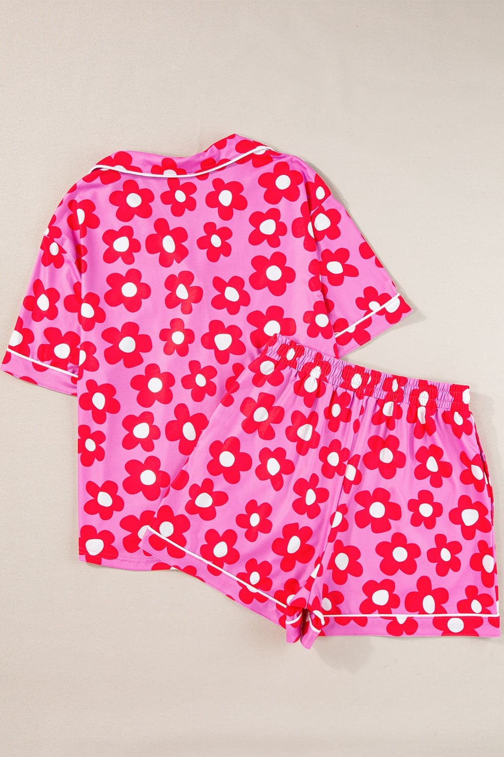 Pocketed Flower Half Sleeve Top and Shorts Lounge Set.