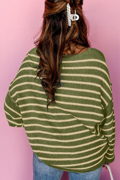 Striped Round Neck Dropped Shoulder Sweater