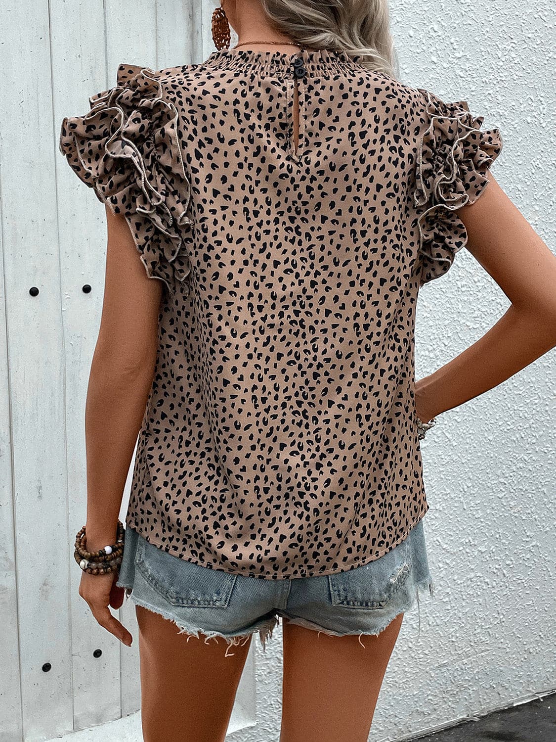 Animal Print Cap Sleeve Blouse.