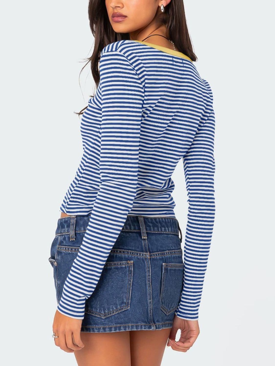 Button-up striped long sleeve tee