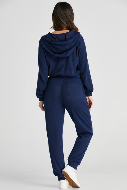 Navy blue cropped hoodie set