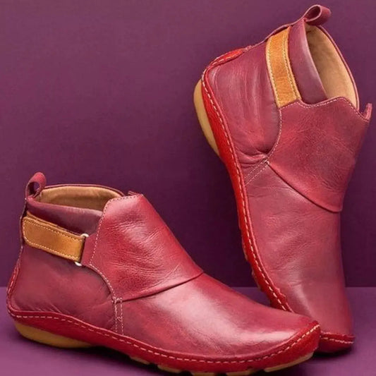 Women PU Leather Ankle Boots Flat Heel Rubber Sole Simply Love