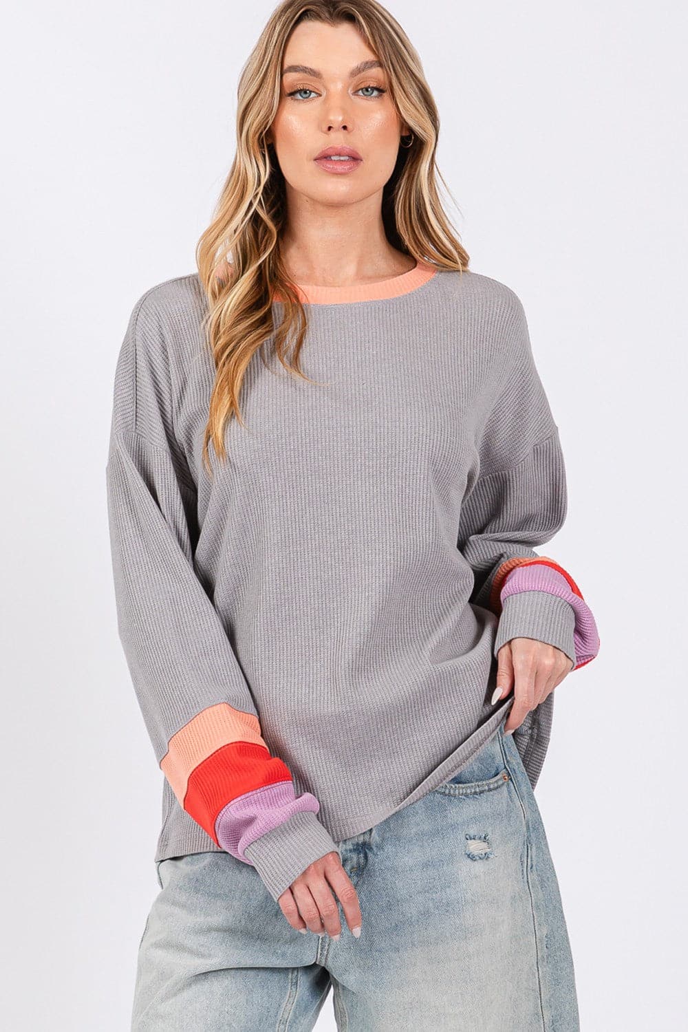 Chic color block waffle knit tee by Sage + Fig