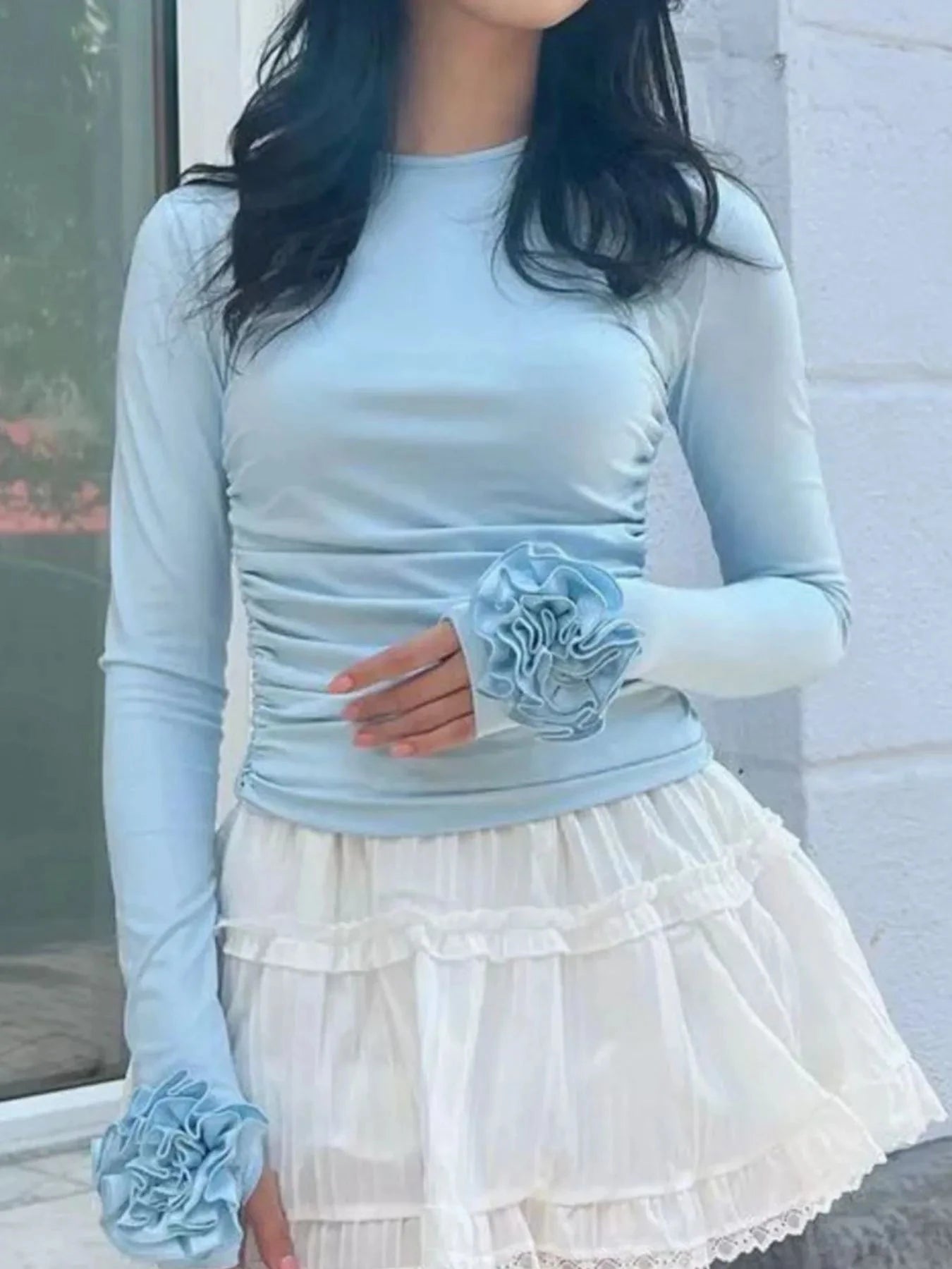 Flower Round Neck Long Sleeve T-Shirt Coco’s Tee Boutique