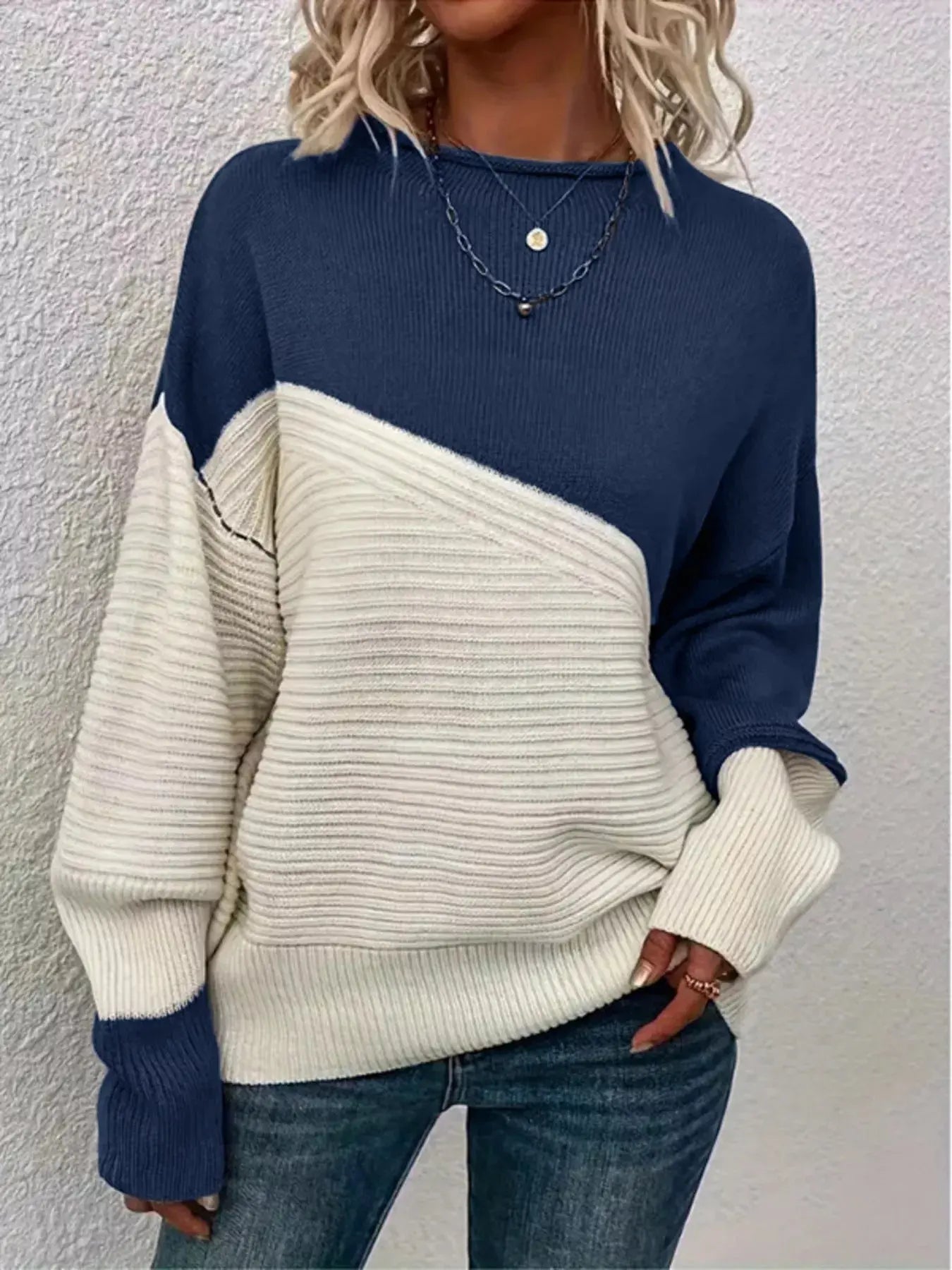 Color Block Ribbed Knit Sweater Simply Love