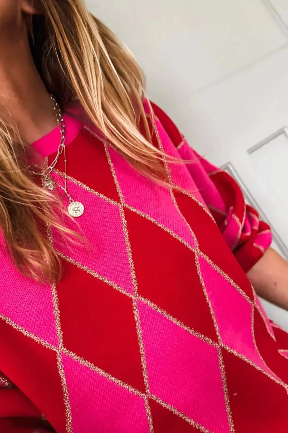 Argyle Pattern Long Sleeve Sweater Simply Love