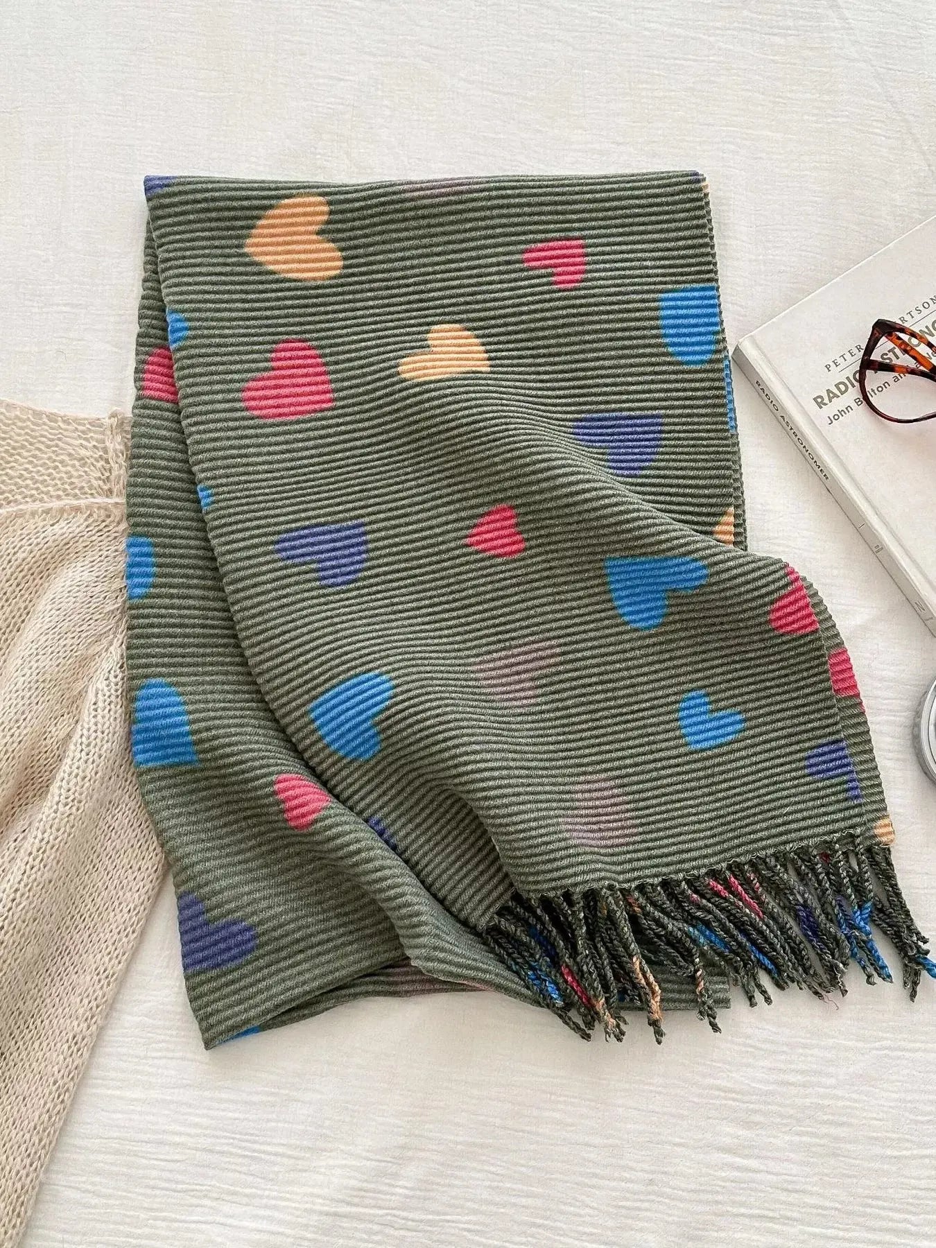 Heart Patterned Tassel Scarf Simply Love