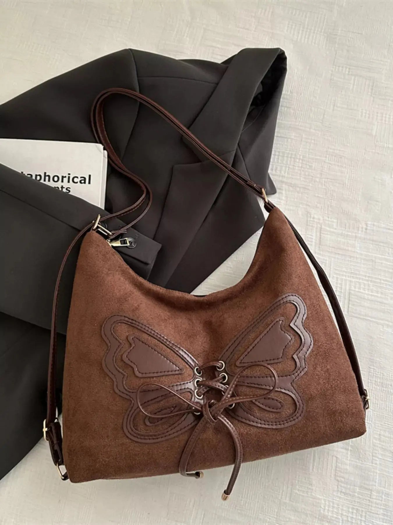 Butterfly Decor Lace-Up Shoulder Bag Simply Love