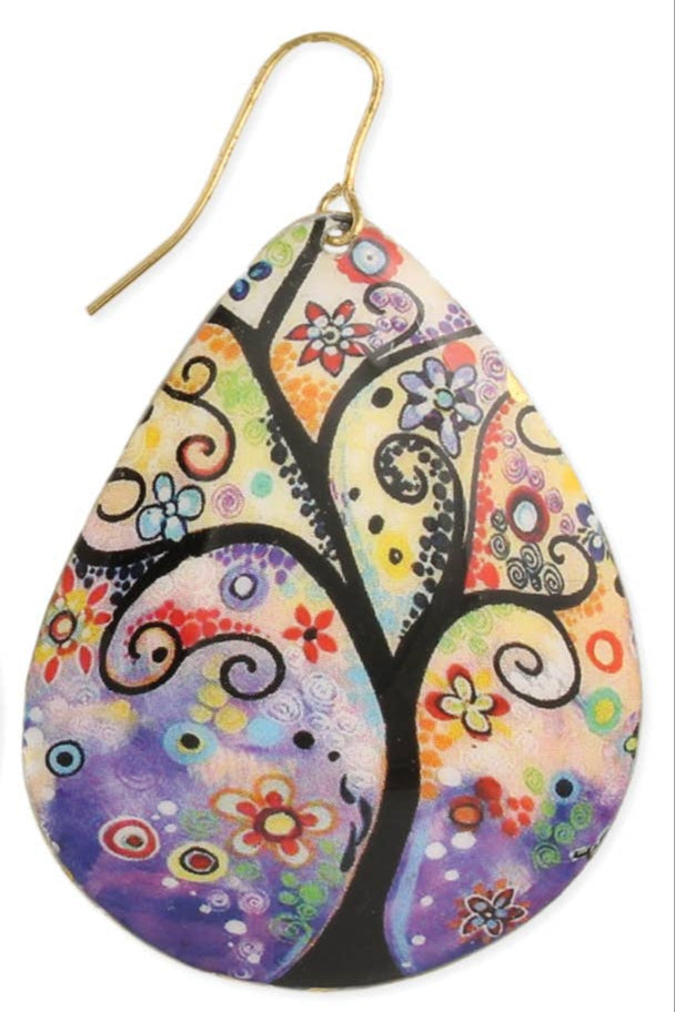 Whimsical Tree of Life Teardrop Earrings Rainbow Hues Fitkitty Culture Athleisure Wear, Yoga Wear & Women's Clothing