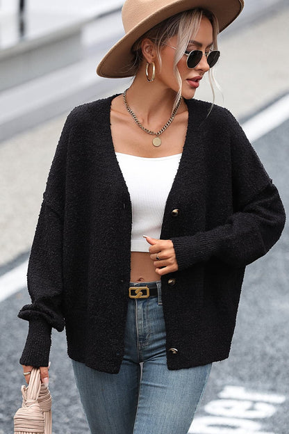 Button-Up Dropped Shoulder Cardigan.