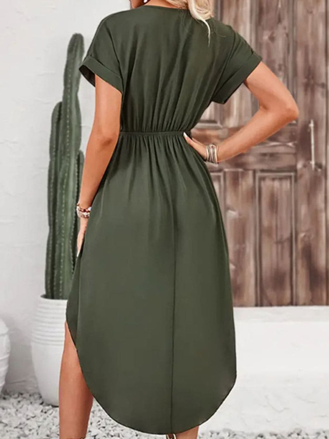 Tied Surplice Short Sleeve Dress.