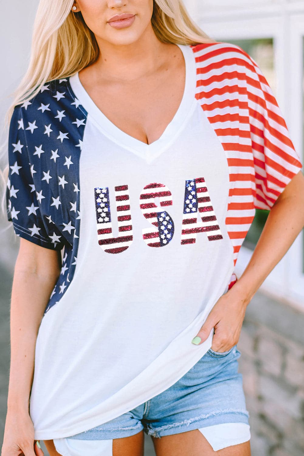 USA V-Neck Short Sleeve T-Shirt.