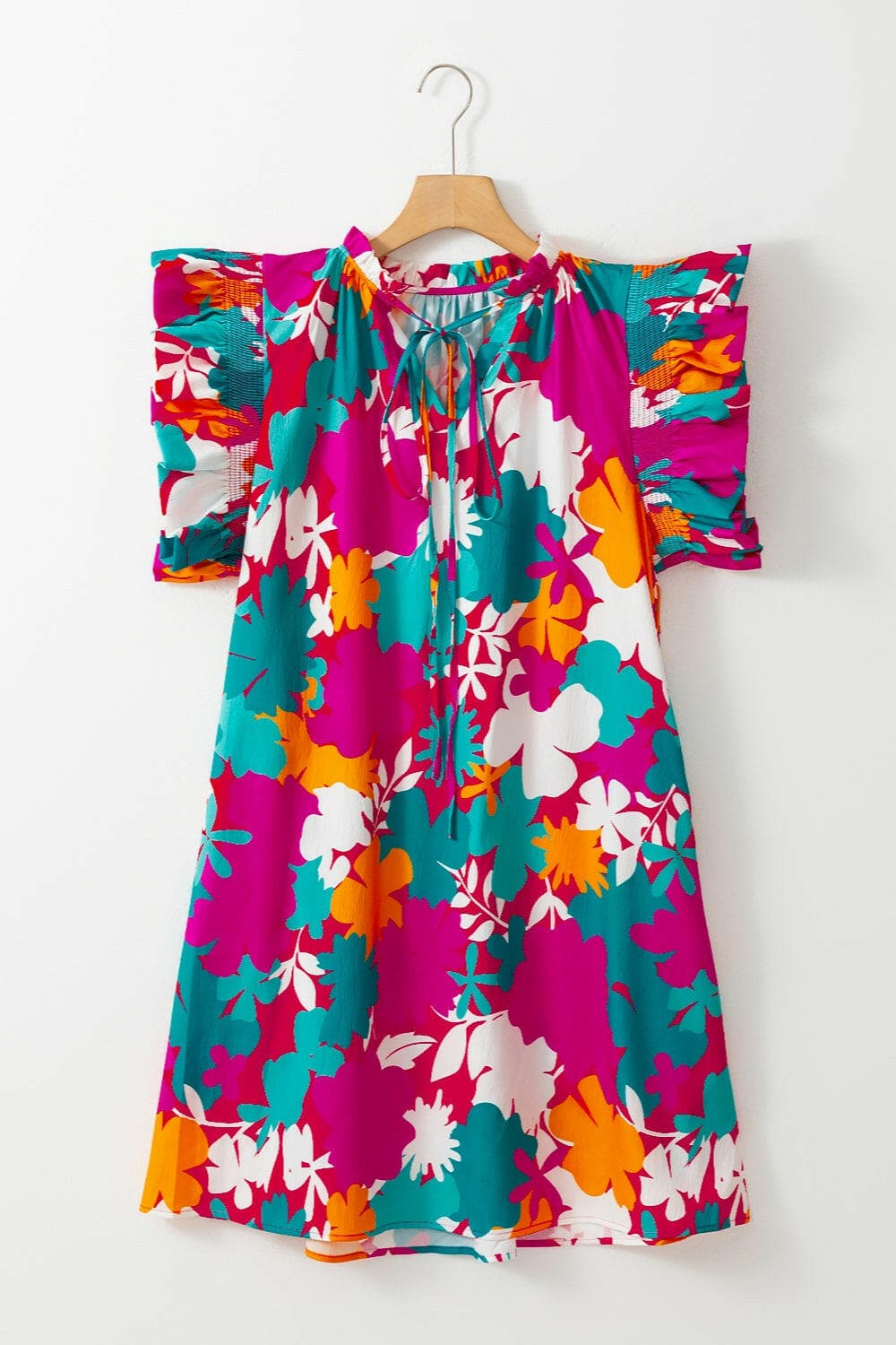 Ruffled Printed Cap Sleeve Mini Dress.