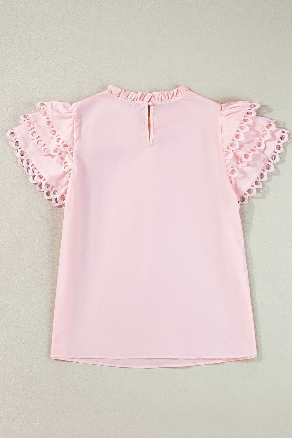 Ruffled Eyelet Round Neck Cap Sleeve Blouse.