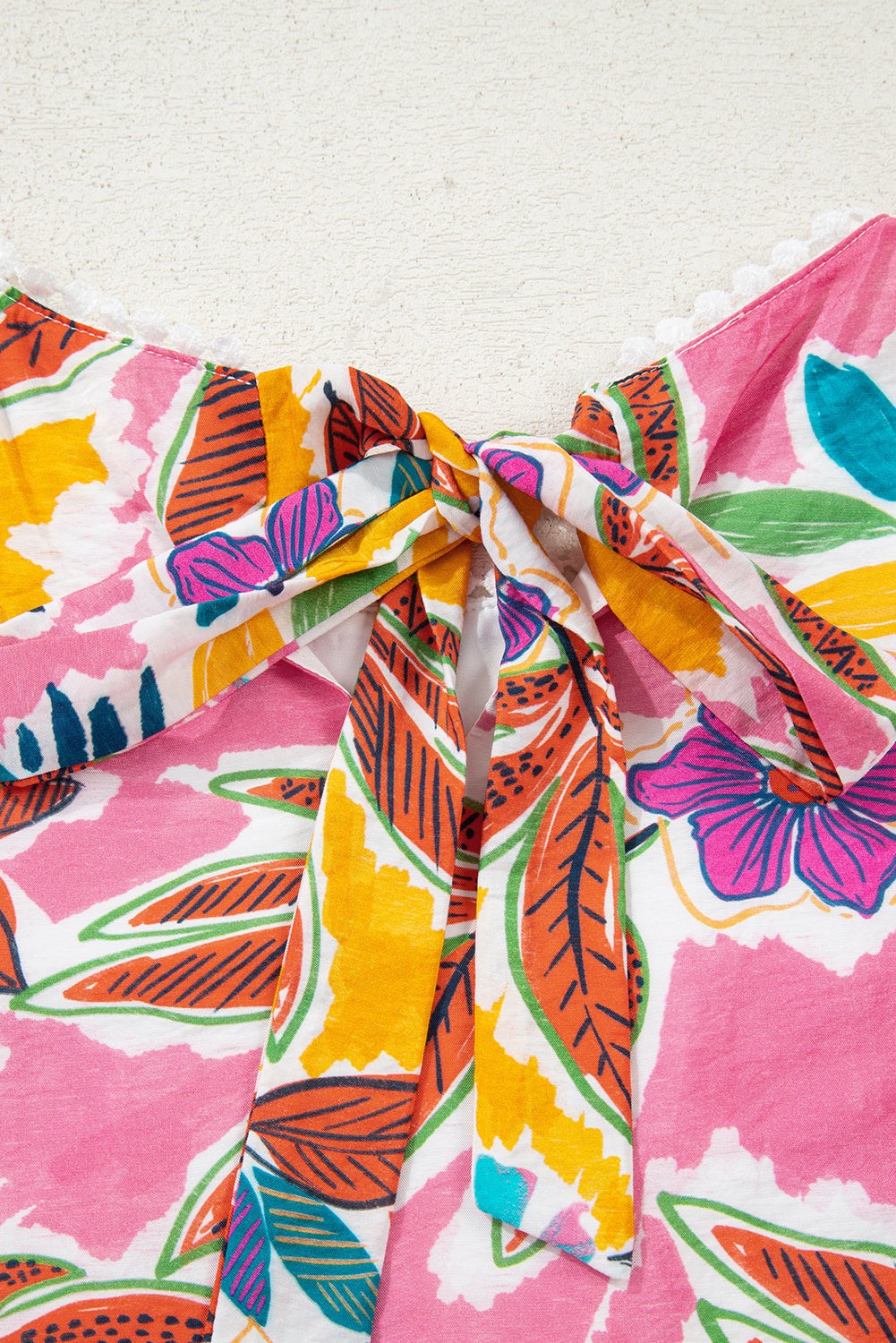 Premium Pink Floral Print Lace Trimmed Tie Back Bell Sleeve Dress Dear-Lover Dropshipping