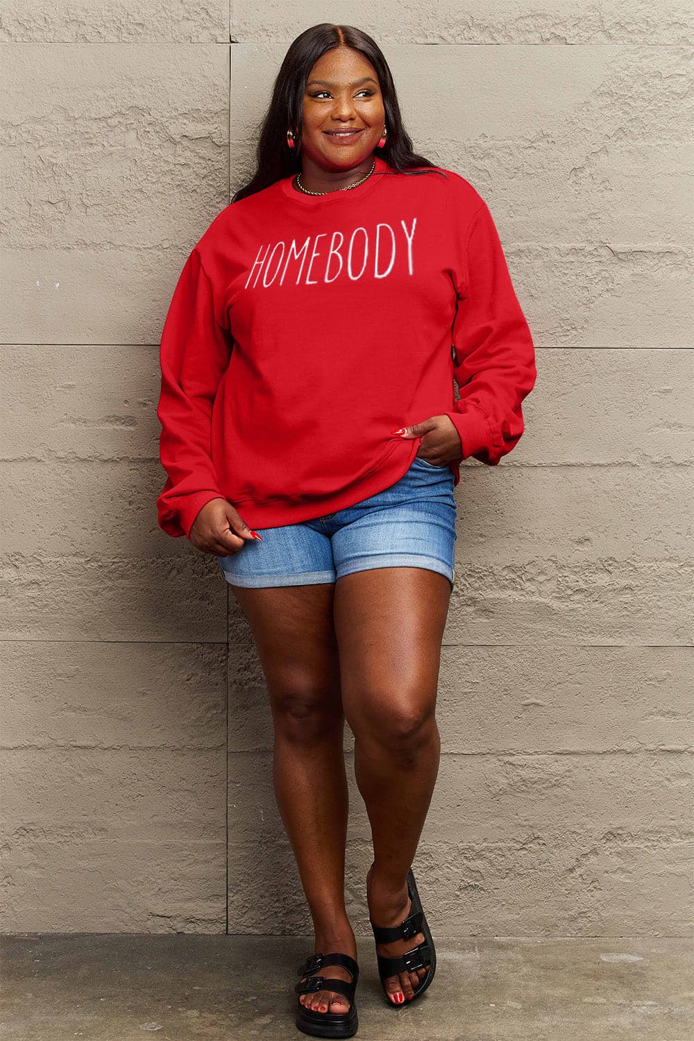 Simply Love Full Size HOMEBODY Graphic Sweatshirt.