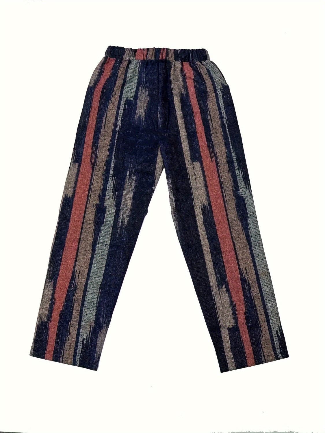 Striped Pocketed Elastic Waist Pants.