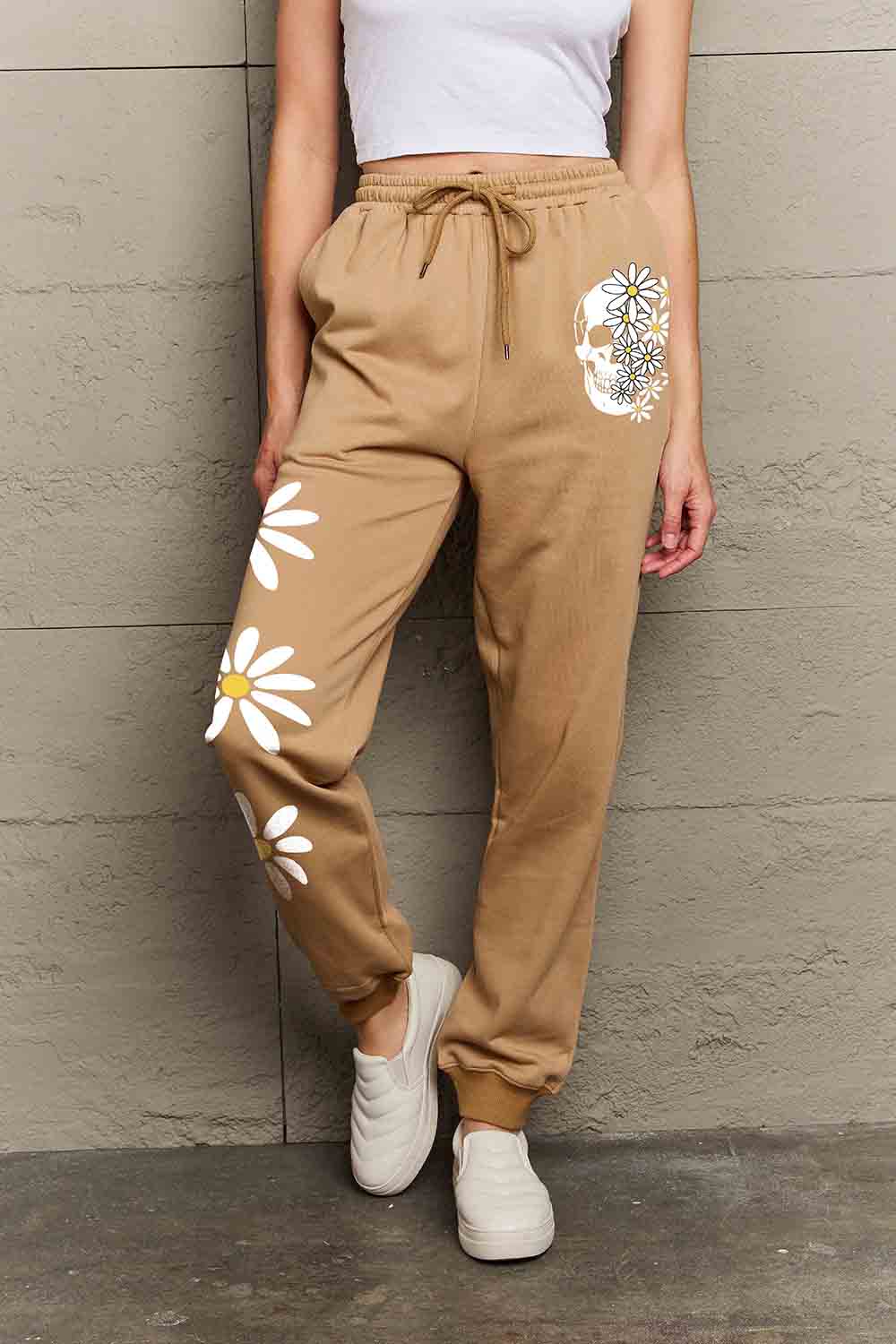 Simply Love Simply Love Full Size Drawstring Flower & Skull Graphic Long Sweatpants.