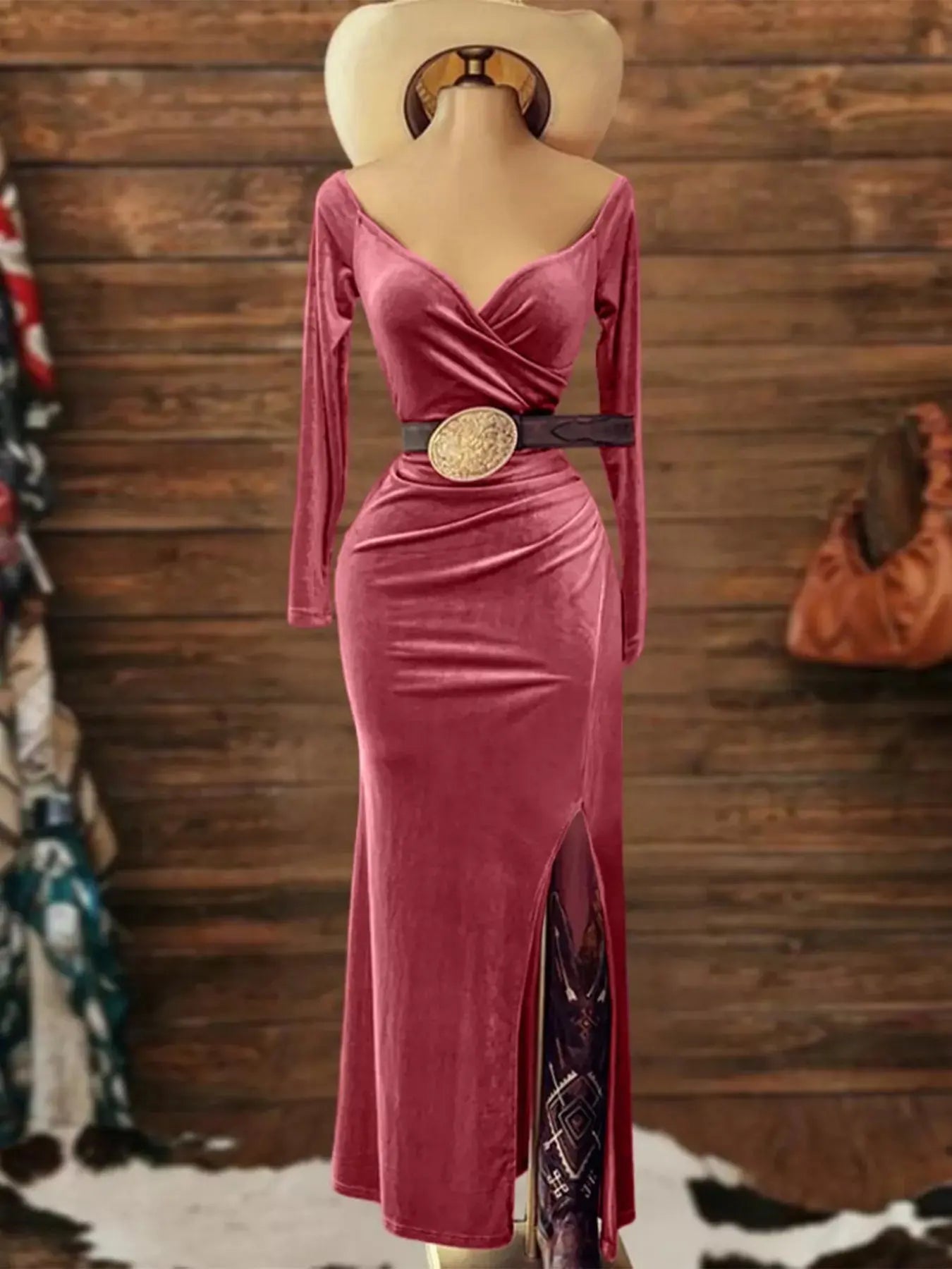 Long Sleeve Wrap Midi Dress with Slit Simply Love