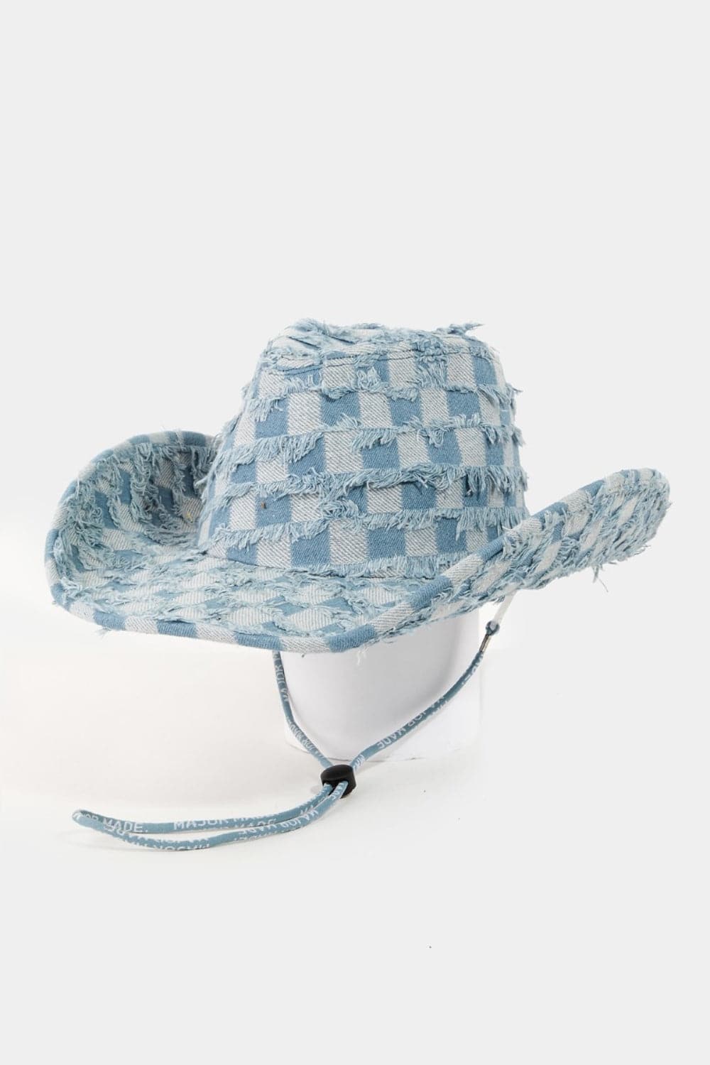 Fame Checkered Fringe Denim Cowboy Hat.