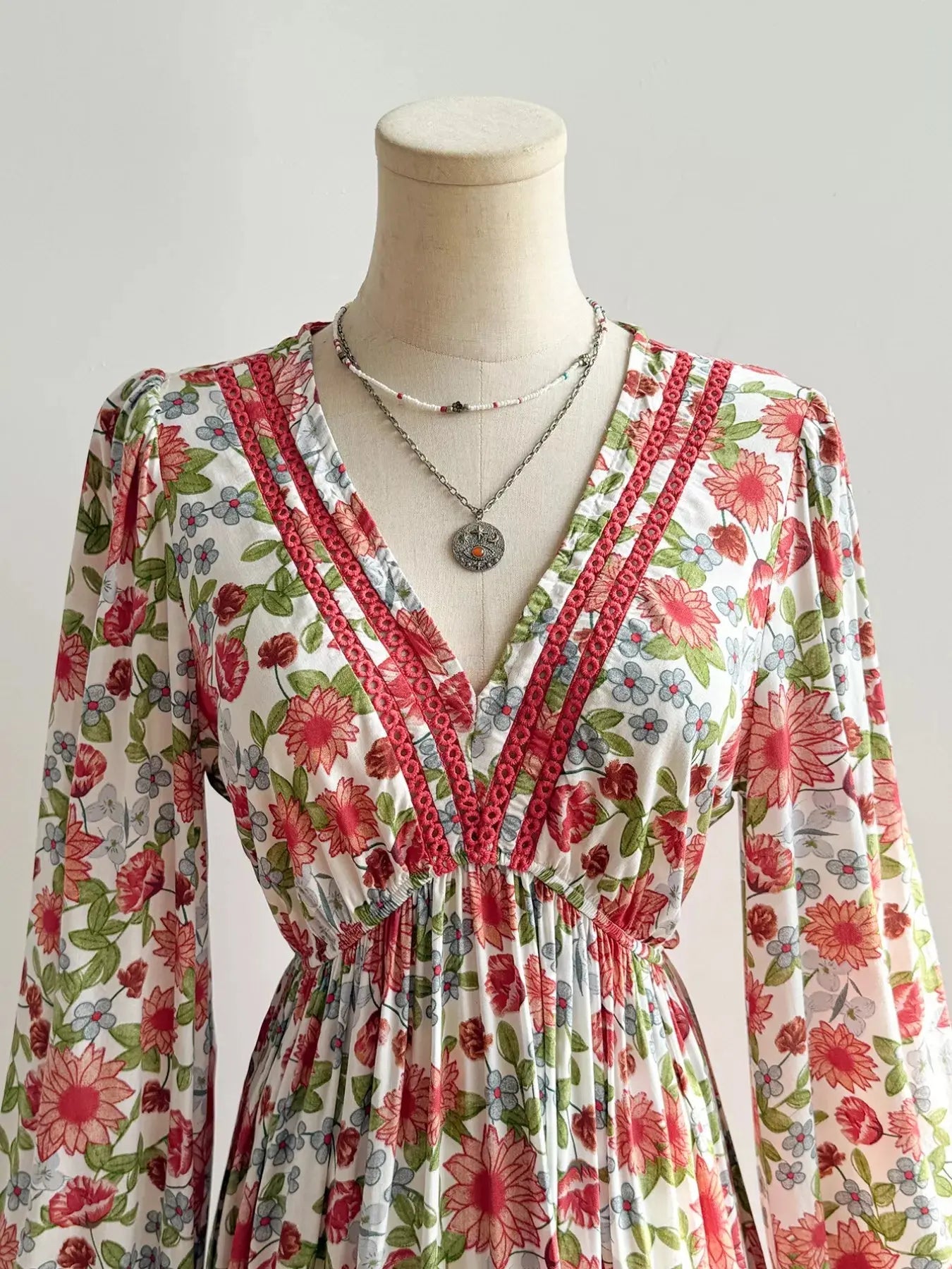 Floral Print V-Neck Bohemian Midi Dress Simply Love