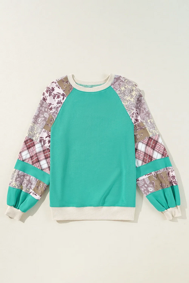 Printed Round Neck Long Sleeve Blouse