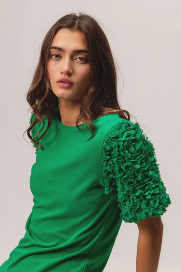 BiBi Short Mesh Flower Sleeve Knit Top - Love Salve 