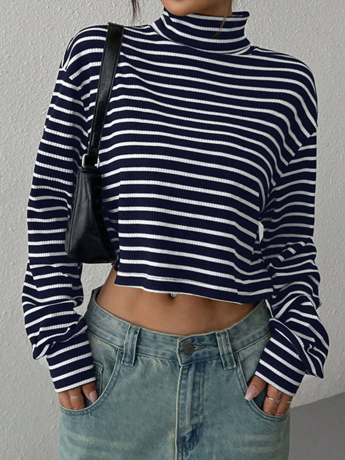 Striped Turtleneck Long Sleeve T-Shirt