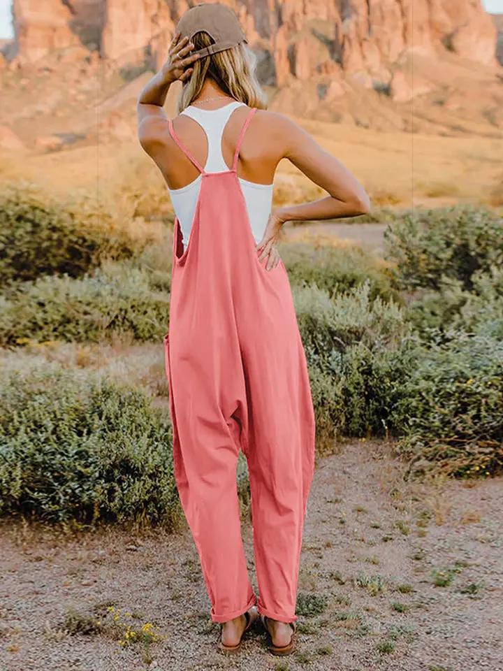 Double Take Full Size Sleeveless V-Neck Pocketed Jumpsuit - Love Salve