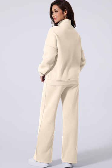 Beige Drop Shoulder Zip Jacket Set 2Pcs Activewear Gear
