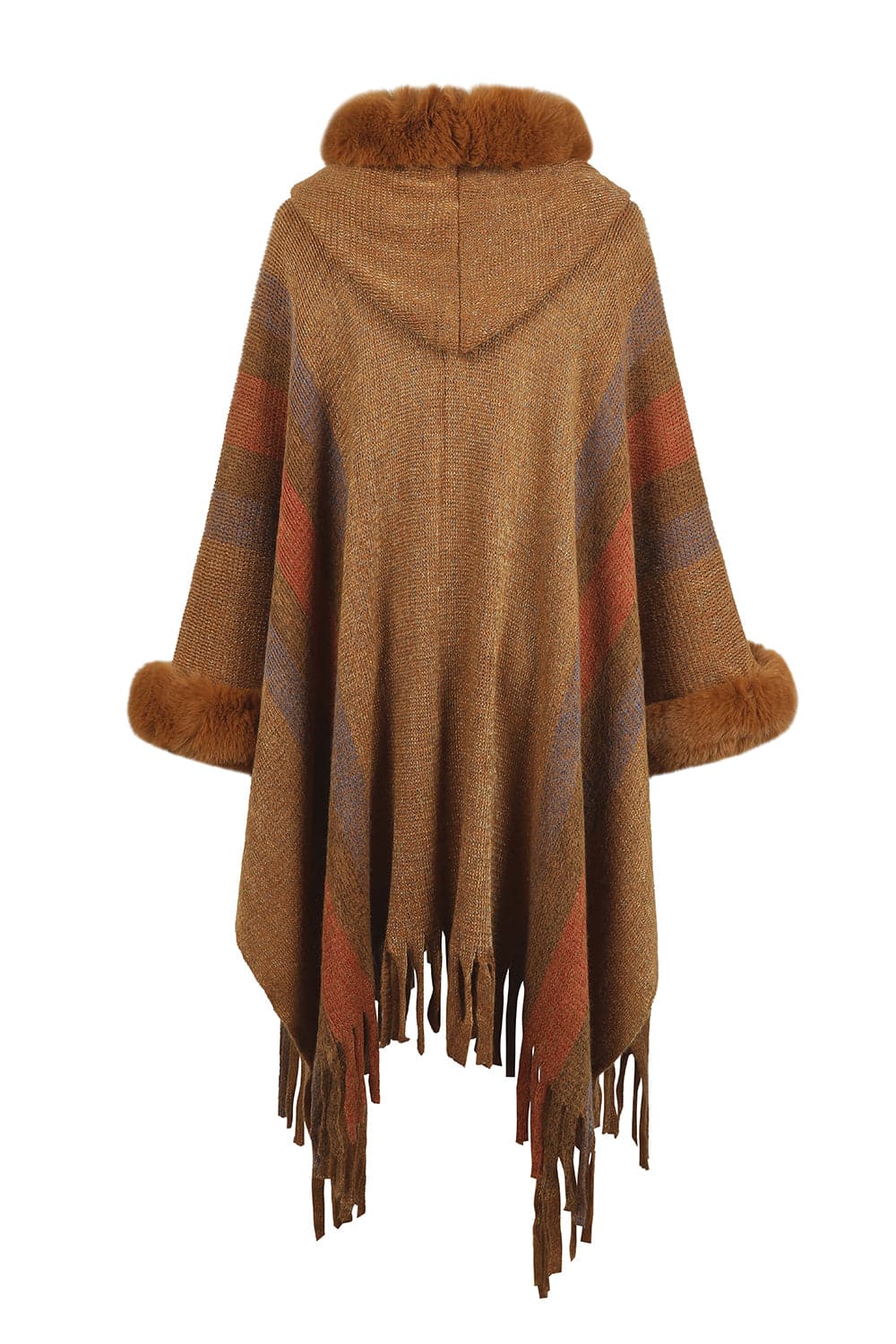 Color Block Fringe Detail Poncho.