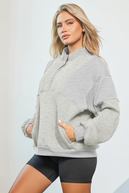 Half Zip Dropped Shoulder Sweatshirt.