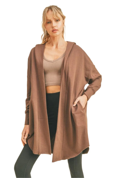 Kimberly C Open Front Longline Hooded Cardigan.