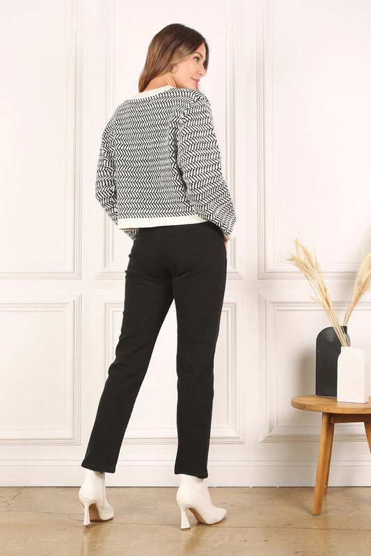 Chic herringbone crew neck sweater for effortless style