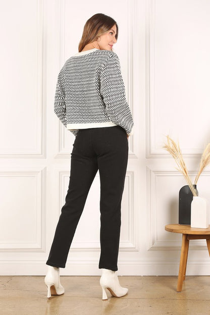 Chic herringbone crew neck sweater for effortless style