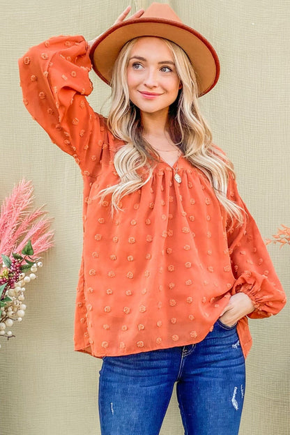 Charming Swiss dot balloon sleeve top